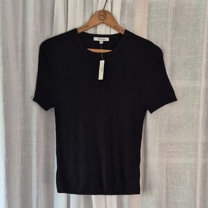 Nwt Madewell Black Ribbed Short Sleeve Top Med Women